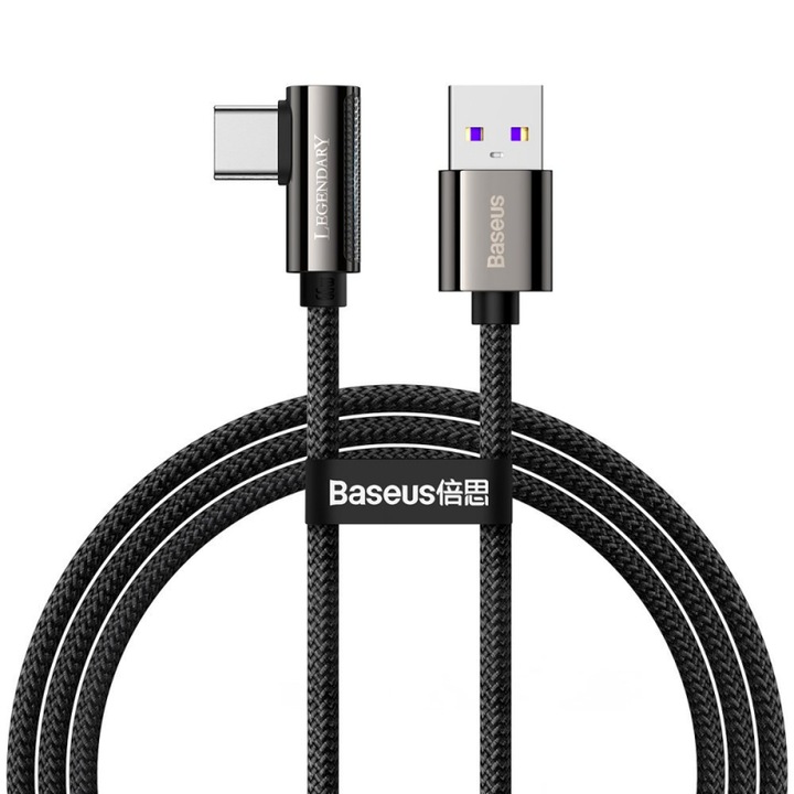 Кабел за данни и зареждане Baseus, Legend Elbow CATCS-B01, USB към USB Type-C, 1 м, 66W, Черен