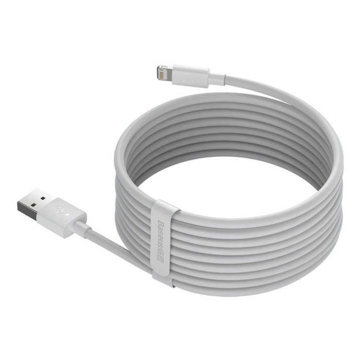 Cablu Date si Incarcare Baseus, TZCALZJ-02, USB la tip Lightning, 1.5 m, 2.4A, (Set 2 Bucati), Alb