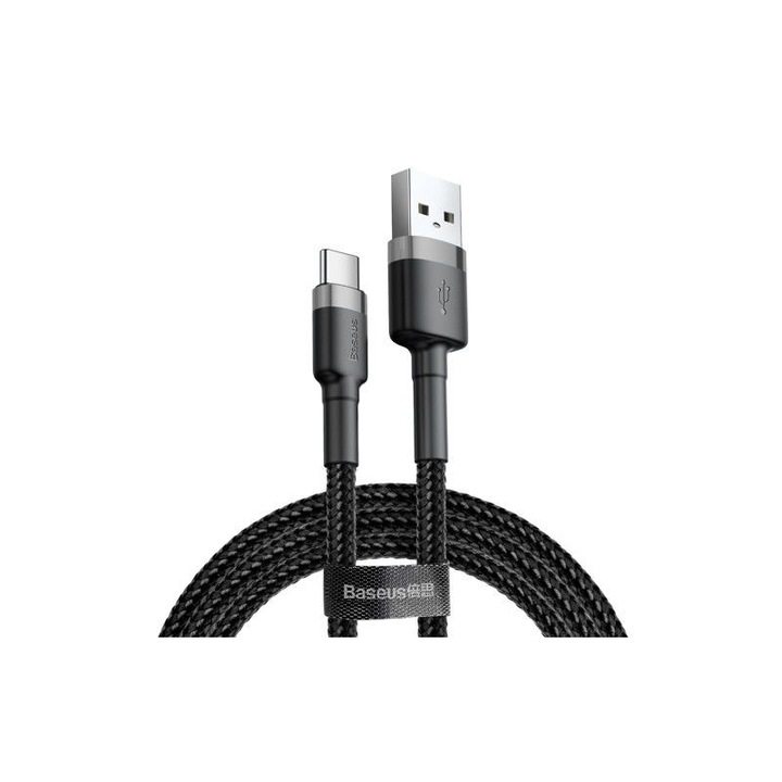 Cablu Date si Incarcare Baseus, Cafule CATKLF-CG1, USB la USB Type-C, 2m, Gri - Negru