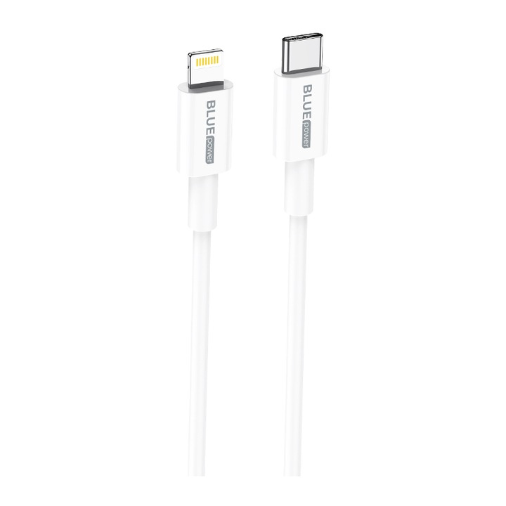 Cablu Date si Incarcare BLUE Power, BBX36, USB Type-C la tip Lightning, 1m, 3A, Alb