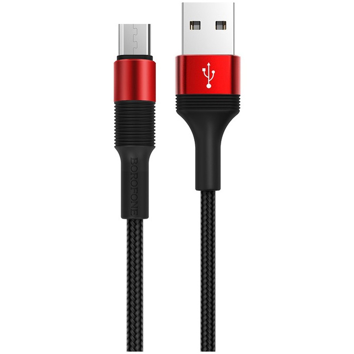 Cablu Date si Incarcare Borofone, BX21 Outstanding, USB la MicroUSB, 1m, 2.4A, Negru Rosu