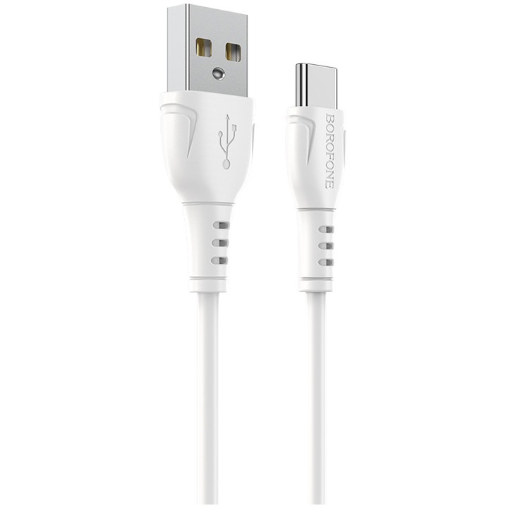 Cablu Date si Incarcare Borofone, BX51 Triumph, USB la USB Type-C, 1m, 3A, Alb