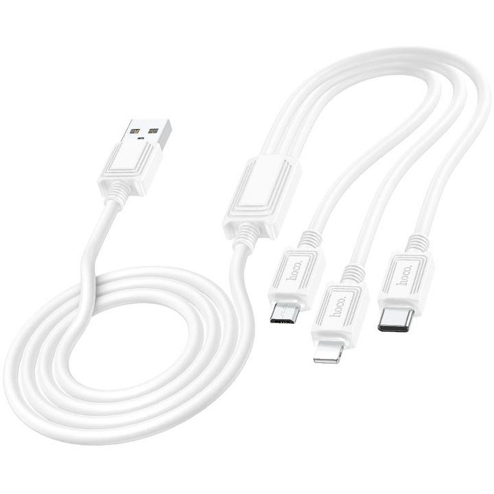 HOCO töltőkábel, X74, USB-Lightning / USB Type-C / MicroUSB, 1 m, fehér