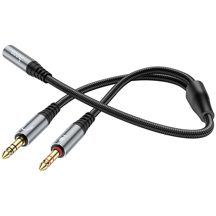 Cablu Audio HOCO, UPA21, 3.5 mm la 3.5 mm, Mama la 2 x Tata, 0.25 m, Negru