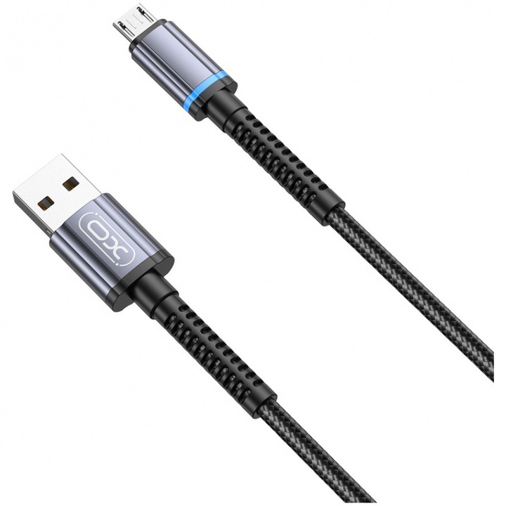XO Design Data и кабел за зареждане, NB215, USB към MicroUSB, 1 м, 2,4 A, черен