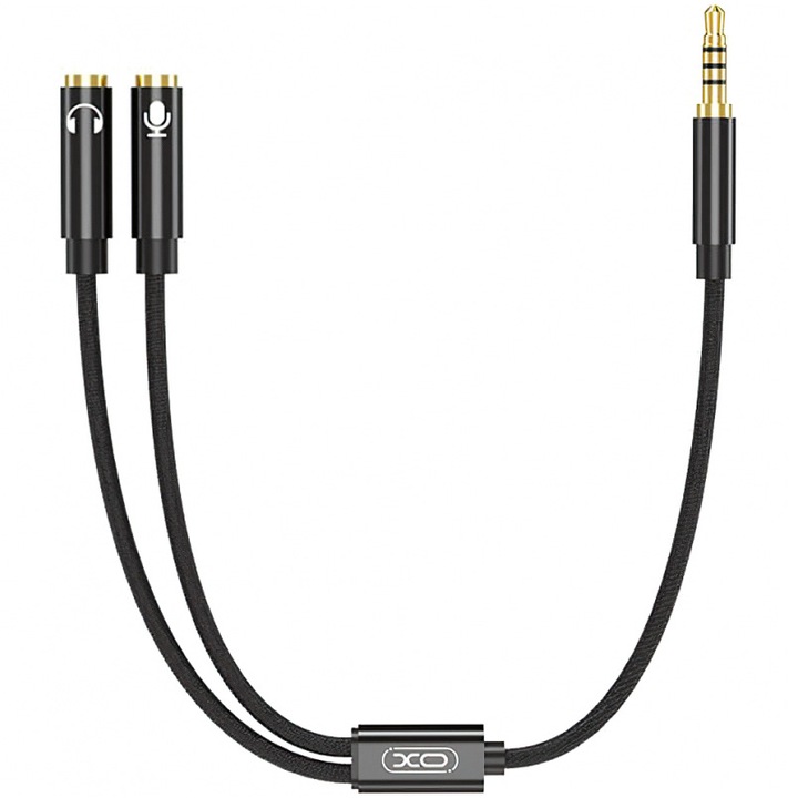 XO Design Audio Adapter, NB-R197, 3,5 mm до 3,5 mm, 0,23 m, TRRS мъжки - 2 x TRRS женски, черен