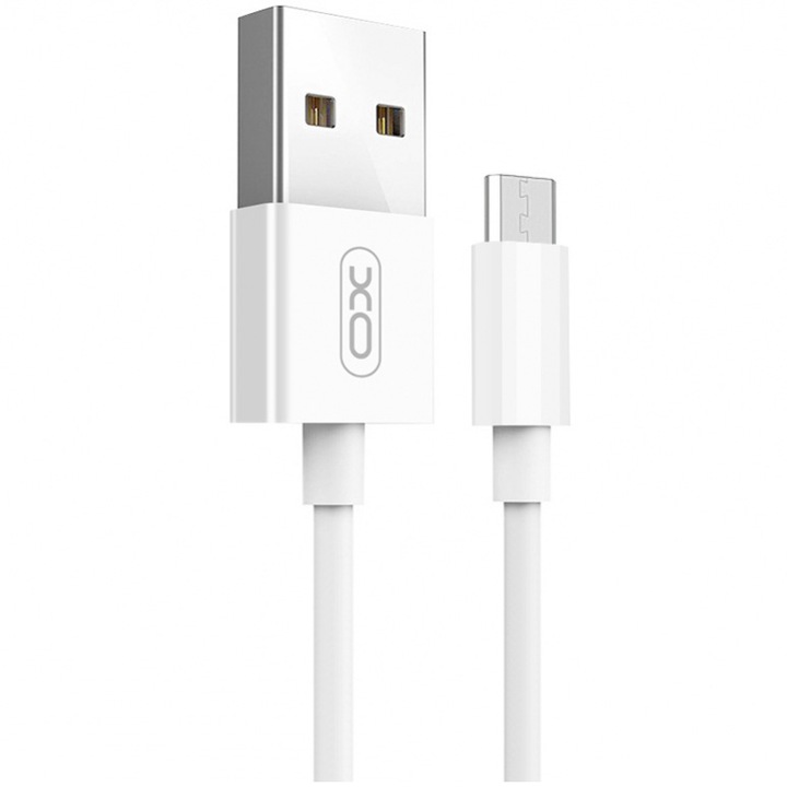 XO tervezési adat- és töltőkábel, NB47, USB-MicroUSB, 1 m, 2,4 A, fehér