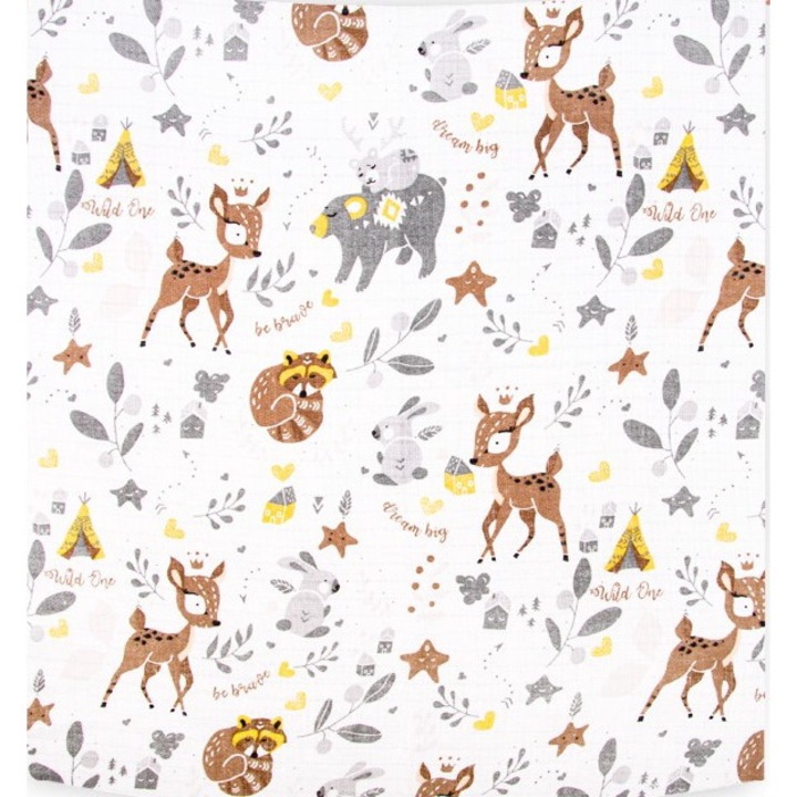 Бебешка пелена, Babyboom, Animal pattern, Памук, 60 х 80 см, Многоцветна