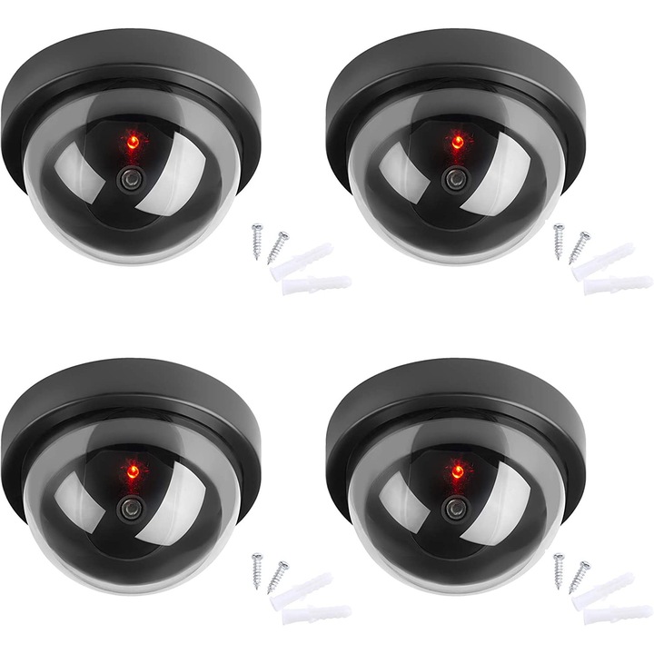 4 db hamis CCTV térfigyelő kamera készlet, LED lámpák, fekete