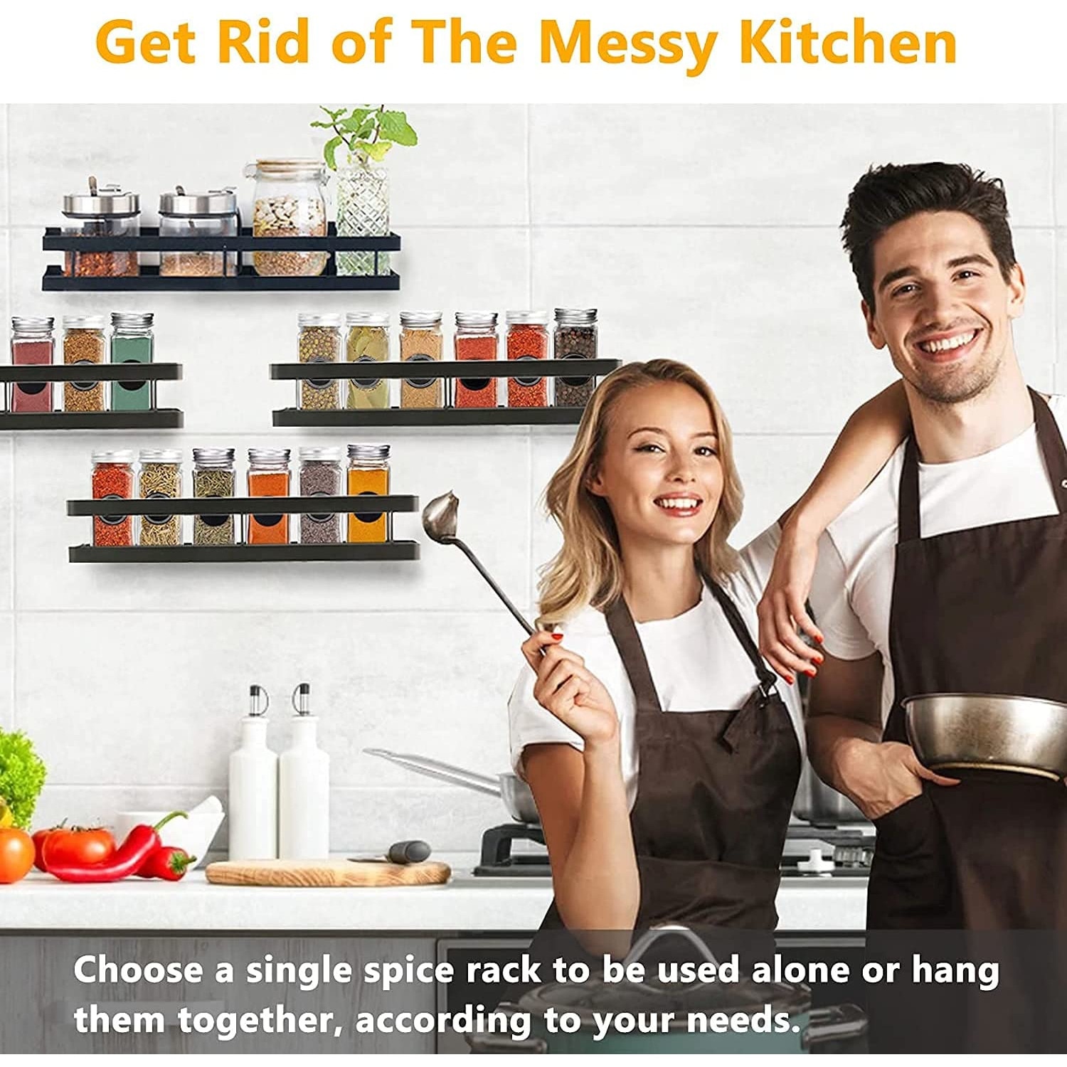 Set 2 rafturi condimente bucatarie, Inox, 40 x 12 x 55 cm, Negru - eMAG.ro