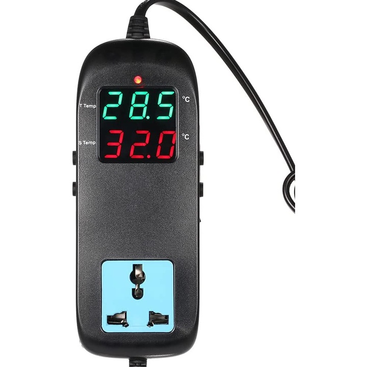 Termostat electronic cu mufa, 90V~250V, LED, Negru