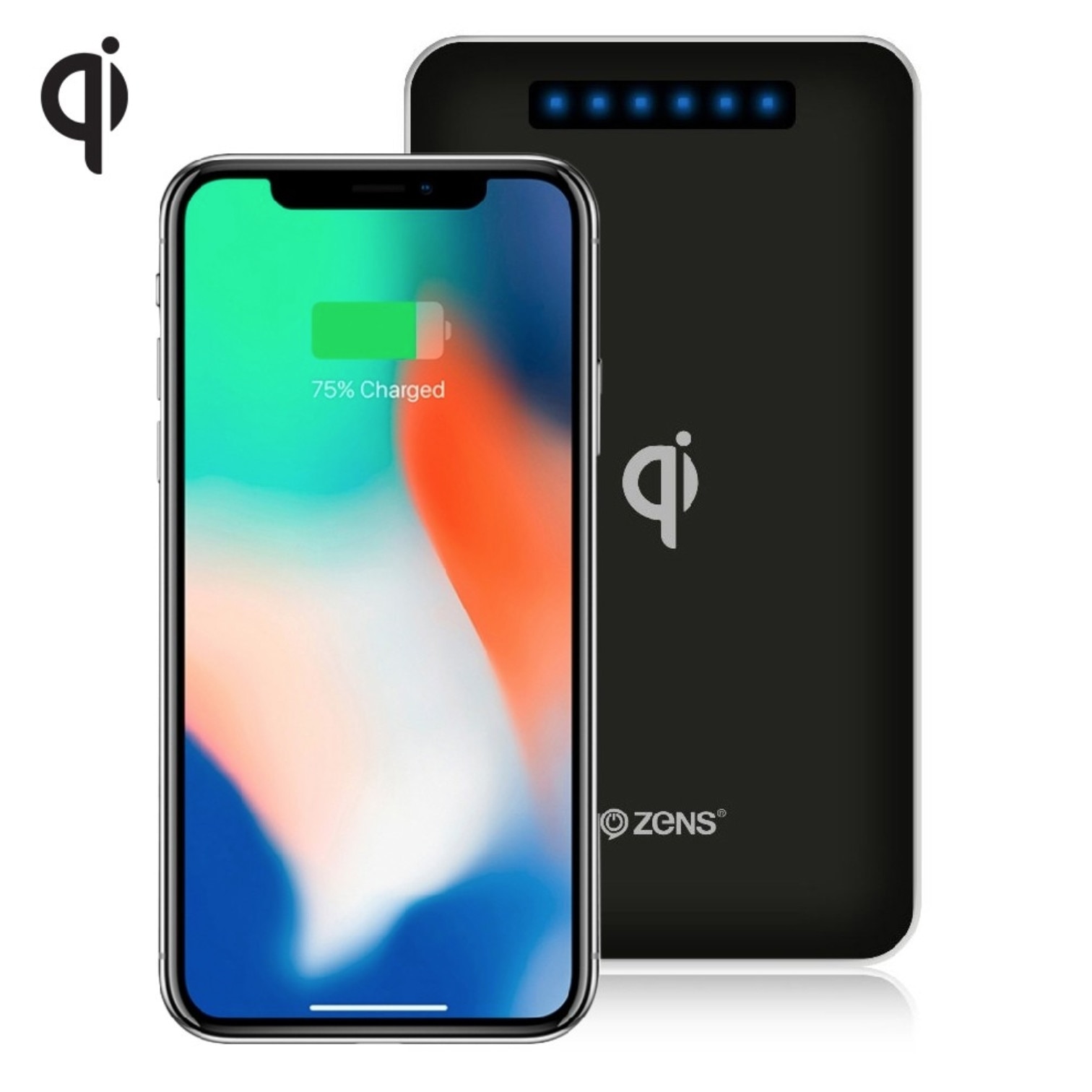 Incarcator wireless Qi ZENS cu power bank 4500mAh Black/Silver