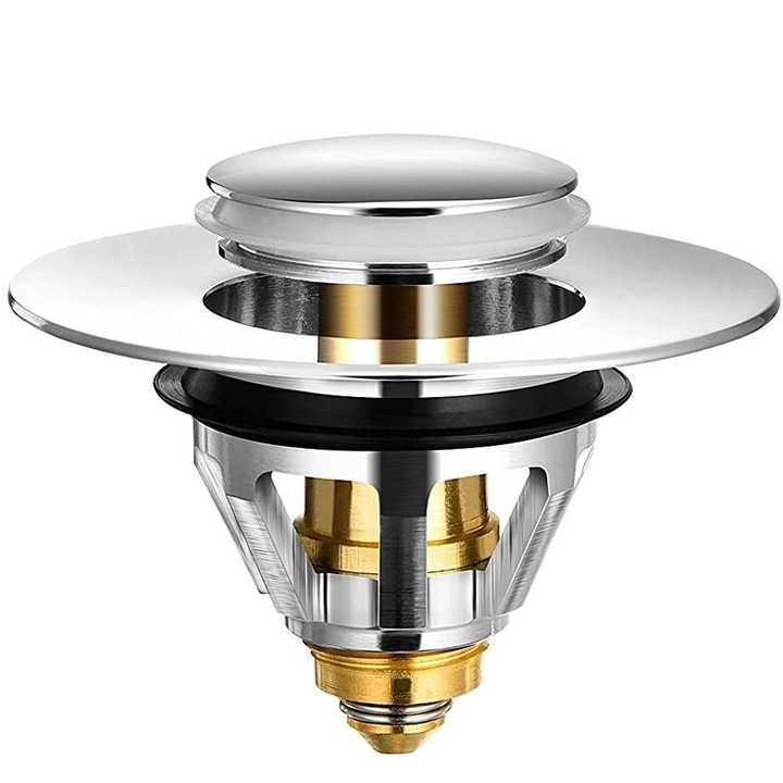 Set 2 bucati ventil pentru chiuveta, Inox/Cupru, 62x40 mm, Crom