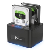 Statie de Andocare REAGLE cu Functie de Clonare Offline pentru 2 Discuri SATA I/II/III 2.5/3.5 Inch, Adaptor USB-A 3.2 Gen1, Viteza 5Gbps, Dock Compatibil cu Unitati HDD/SSD 2.5/3.5 Inch, Capacitate Maxima 2x16TB, Hot-Swap