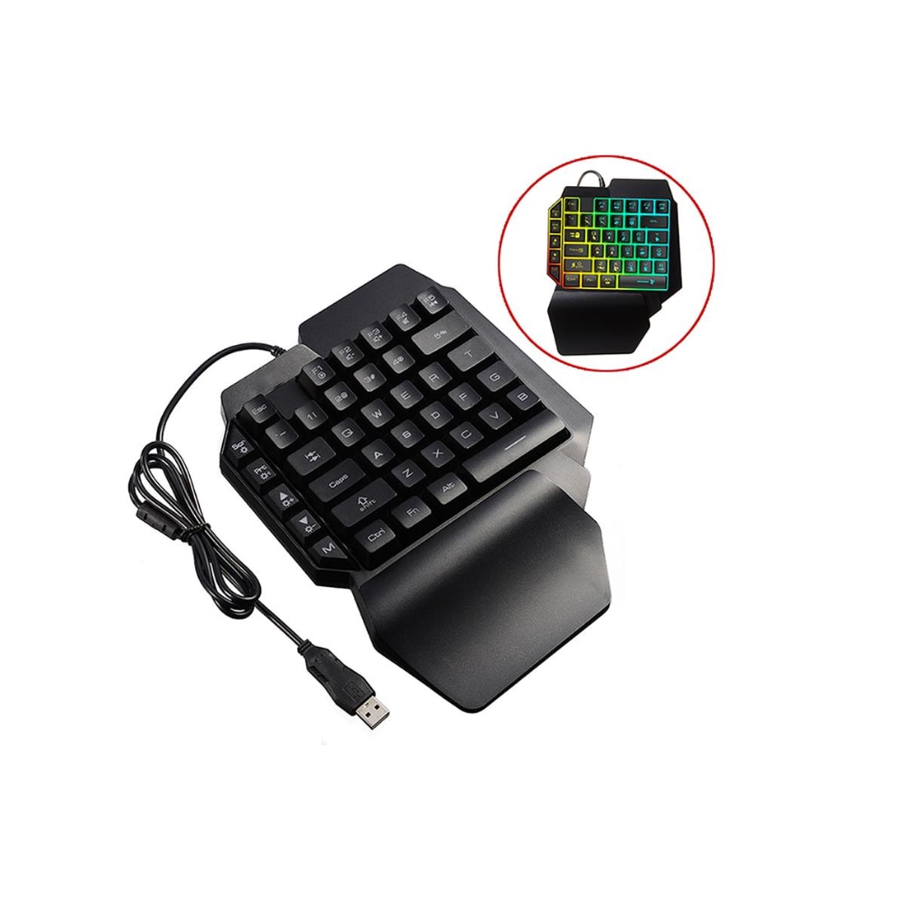 Клавиатура за игри, За една ръка, RGB осветена, С опора за ръката ...