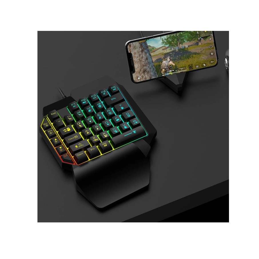 Клавиатура за игри, За една ръка, RGB осветена, С опора за ръката ...