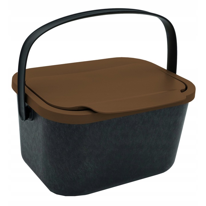 Cos de gunoi 4,5L, sistem de separare a deseurilor BIO, PRACTIC, model BINI, Maro/Negru