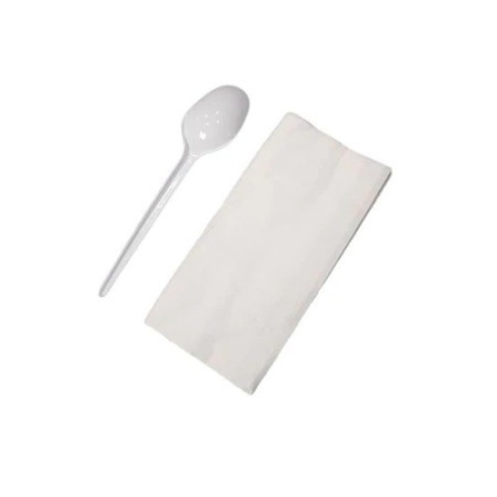 CPLA комплект био прибори, бяла лъжица и салфетка, 100 бр, Practic Online