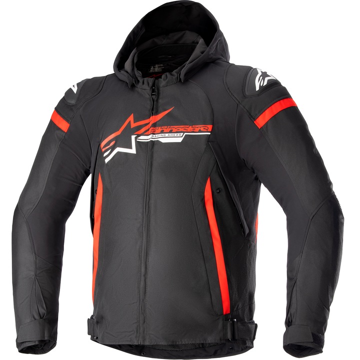 Geaca moto din textil Alpinestars zaca waterproof, Negru/Rosu/Alb, 52/L