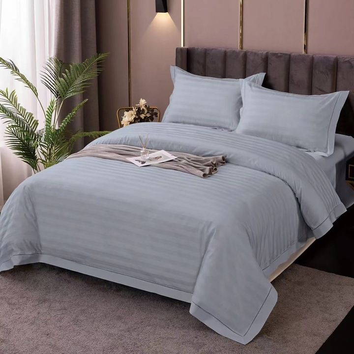 Двойно спално бельо дамаска поликотън, чаршаф с ластик за матрак 160х200 см, 4 части, Ralex Pucioasa, IMP14 Grey
