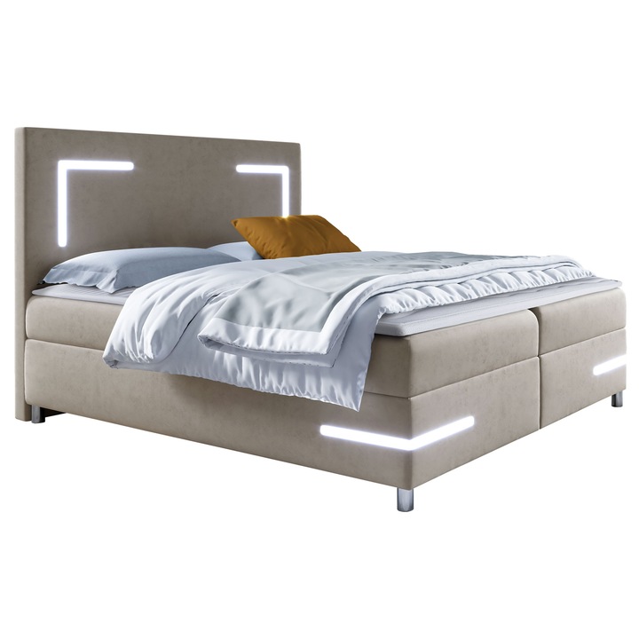 Pat matrimonial Fronasa LED 200x200, MIRJAN24, Bej, 202x212x120 cm