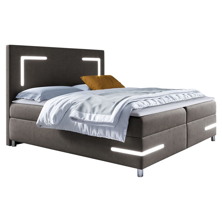 Pat matrimonial Fronasa LED 180x200, MIRJAN24, Gri, 182x212x120 cm