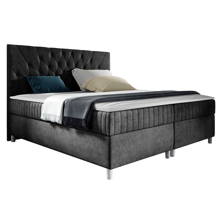 Pat matrimonial Nilezi 180x200, MIRJAN24, Negru, 185x212x120 cm