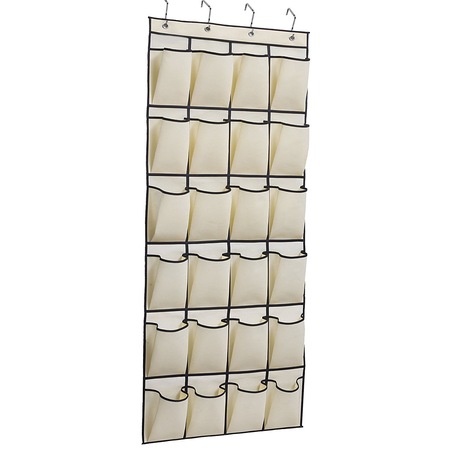 Organizator de usa pentru pantofi, 24 de buzunare, 4 carlige, 160x55 cm, Bej