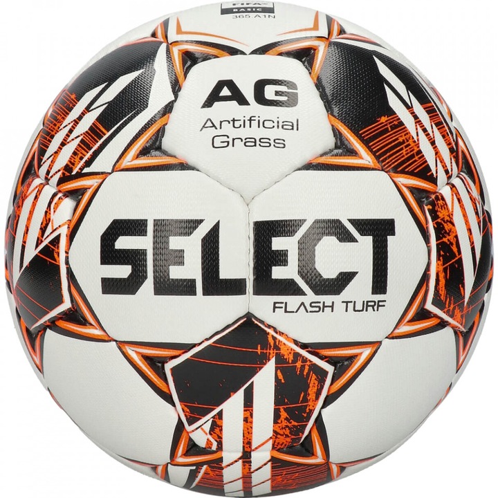 Minge fotbal Select Flash Turf V23, alb/negru/portocaliu, marimea 5