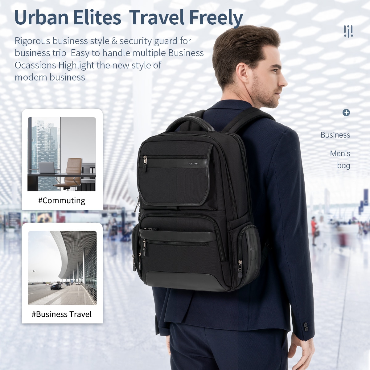 Rucsac laptop 17", smart business pentru calatorii, Tigernu, 32x20x47 cm, Negru