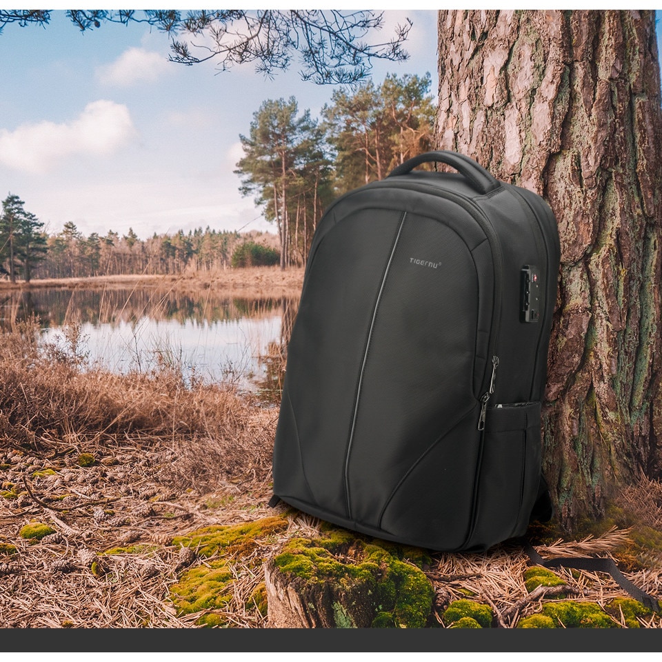 Rucsac laptop 17", smart casual pentru calatorii, expandabil, cu cifru TSA antifurt si port USB, Tigernu, 35x15x48 cm, Negru