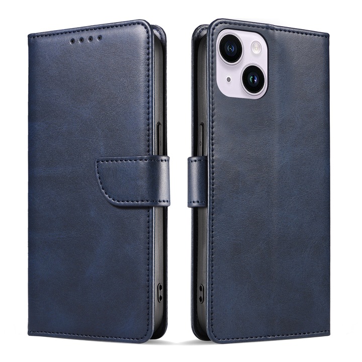 Bőr tok iPhone 13 Minihez, mágneses záródású, pénztárca, kék