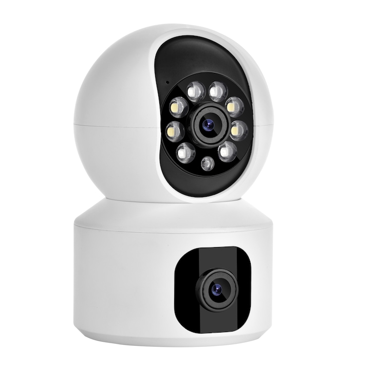 Alhena® 6m beltéri kettős megfigyelő kamera babafigyeléshez, WIFI, 360°, mozgásérzékelővel, automatikus emberkövetéssel, színes éjszakai látással, kétirányú hanggal, dupla lencsével
