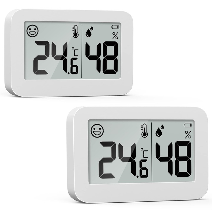 Set termometru si higrometru cu afisaj digital, Alb, 5 x 1.3 x 3.4 cm, 2 bucati