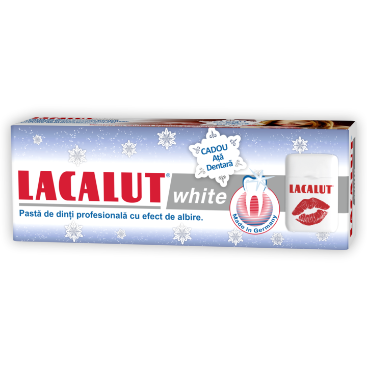 Комплект: Паста за зъби Lacalut White, 75 мл + Конец за зъби, 10 м