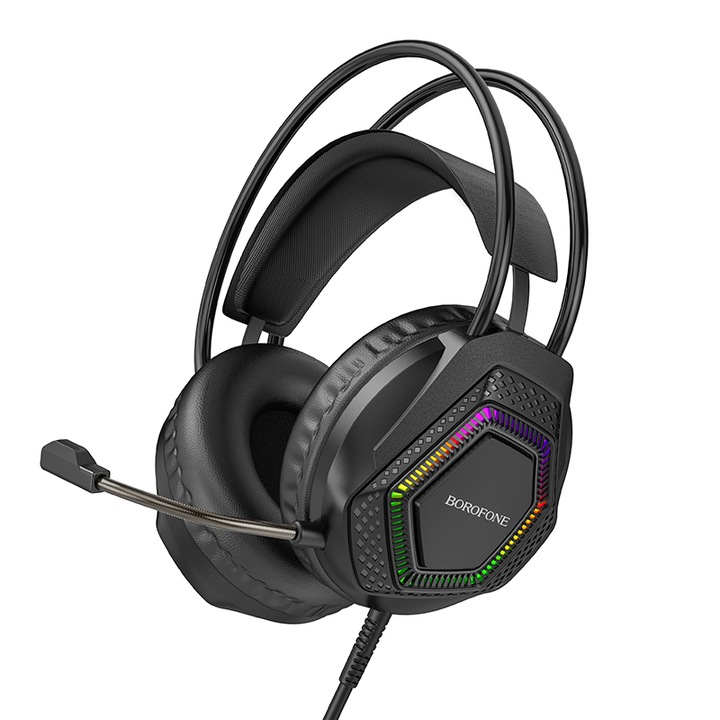 Játékos fejhallgató, Borofone, BO105, RGB háttérvilágítás, USB és 3,5 mm-es jack, fekete
