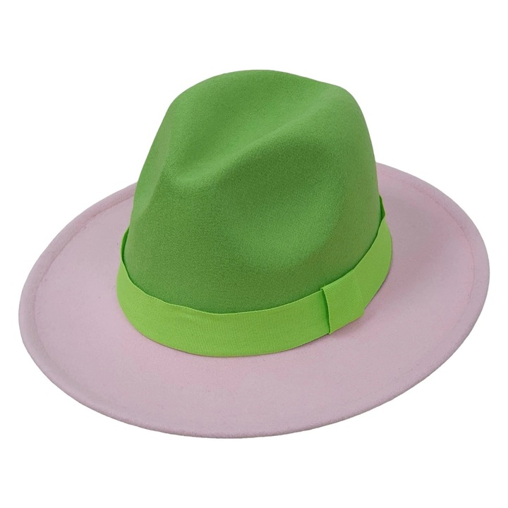 Palarie dama, roz cu verde, Tedora, Pursehuit