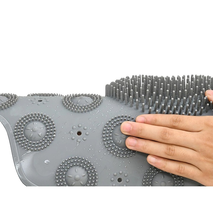 Covoras de dus, antiderapant, pentru masaj, cu forme in relief, rotund, gri, 37x2 cm