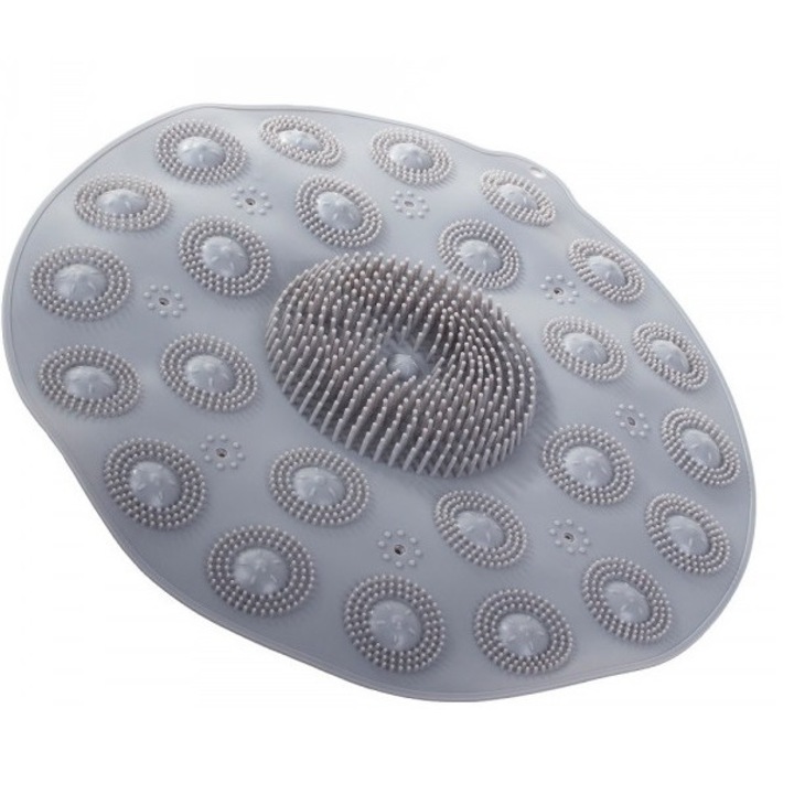 Covoras de dus, antiderapant, pentru masaj, cu forme in relief, rotund, gri, 37x2 cm