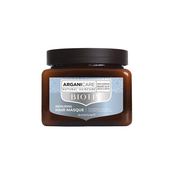 Masca Reparatoare cu Biotina, pentru Par Uscat sau Deteriorat, Arganicare, 500 ml