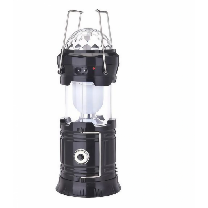 Flippy Varázslatos összecsukható kemping lámpa diszkófénnyel és USB-vel, elemlámpa, lámpás, 6 LED, 1 W, 3C szín, fekete