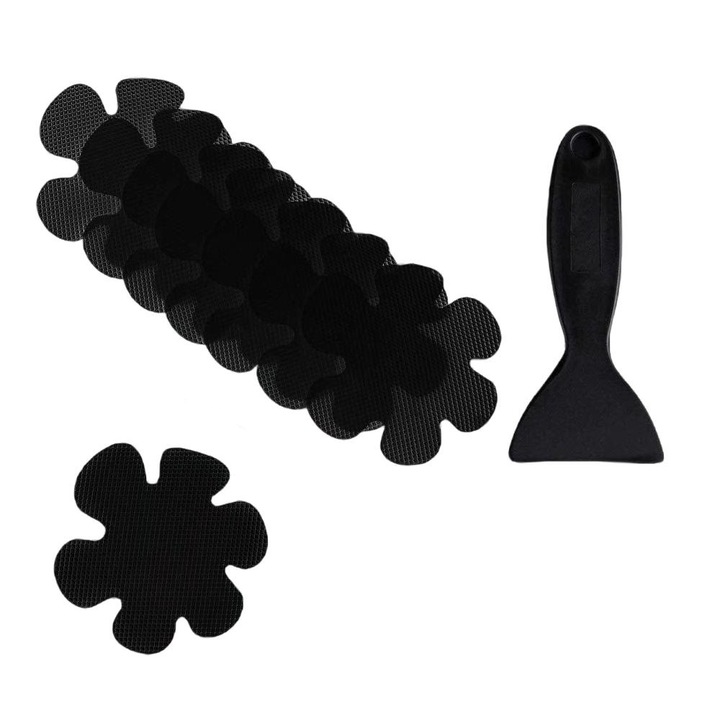 Set racleta/20 stickere antiaderente, Plastic, Pentru cabina de dus, Negru