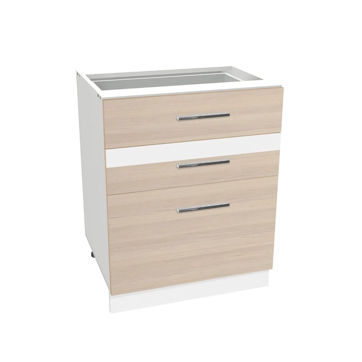 Corp inferior 60 Expomob YANA, 3 sertare, dimensiune 60x50x77 cm, culoare corp alb, fronturi kiruna si alb