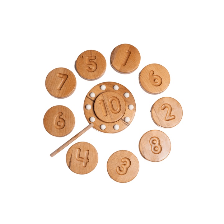 Joc educativ Montessori, Set pentru numeratie, potrivire si trasare a numerelor de la 1 la 10, Pagalou toys, + 3 ani