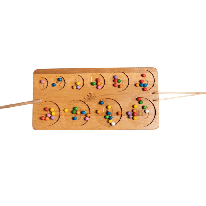 Joc educativ Montessori, panou pentru numeratie, sortare si trasare a cifrelor de la 1 la 10, pagalou Toys, +3 ani