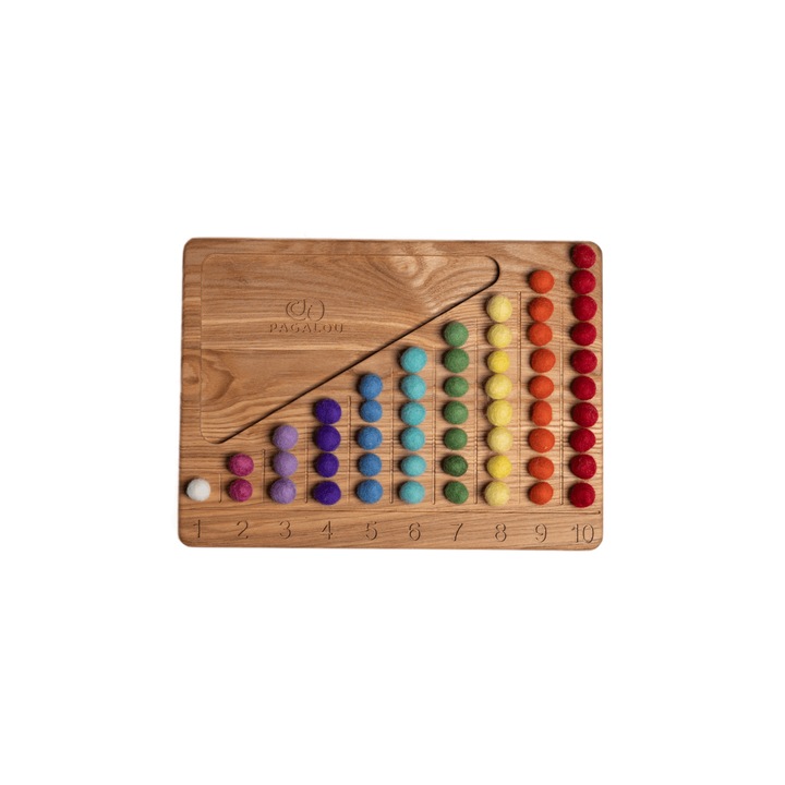 Set Montessori pentru numeratie de la 1 la 10 cu set de bile din lana