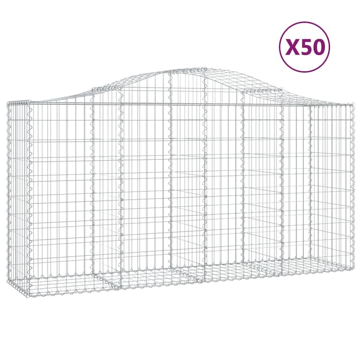 Set cosuri gabion arcuite 50 buc vidaXL, 200x50x100/120 cm fier galvanizat 24.85 kg 3145659