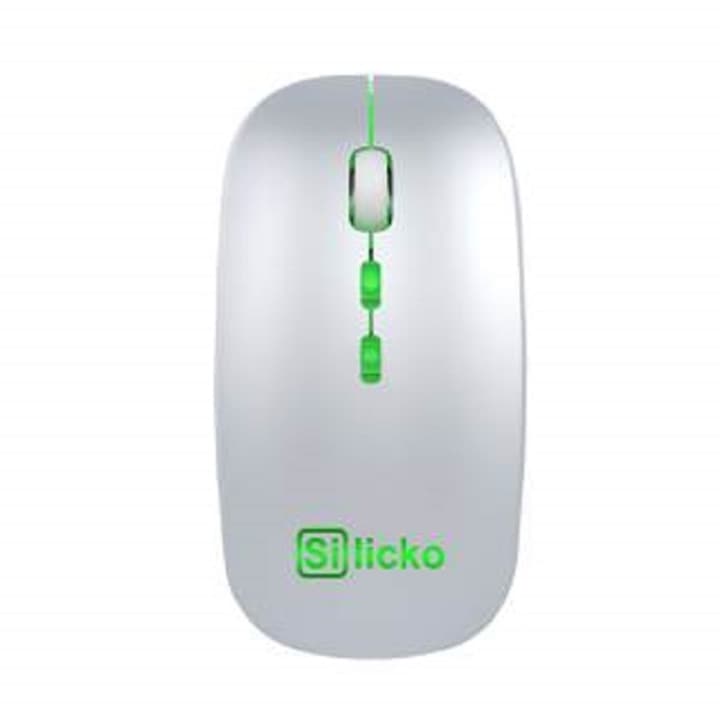 Безжична мишка Silicko, Bluetooth 5.2 и 2.4G, Акумулаторна, RGB LED, Ултра тънка, Сребриста