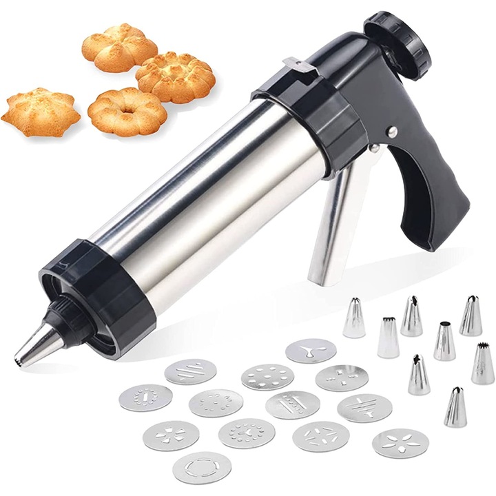 Професионален сладкарски шприц, Inox/ABS, 13 бисквитени диска/8 дюзи
