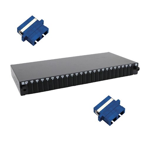 Patch panel fibra optica echipat cu 24 adaptori SC Duplex Singlemode pentru 48 fibre negru